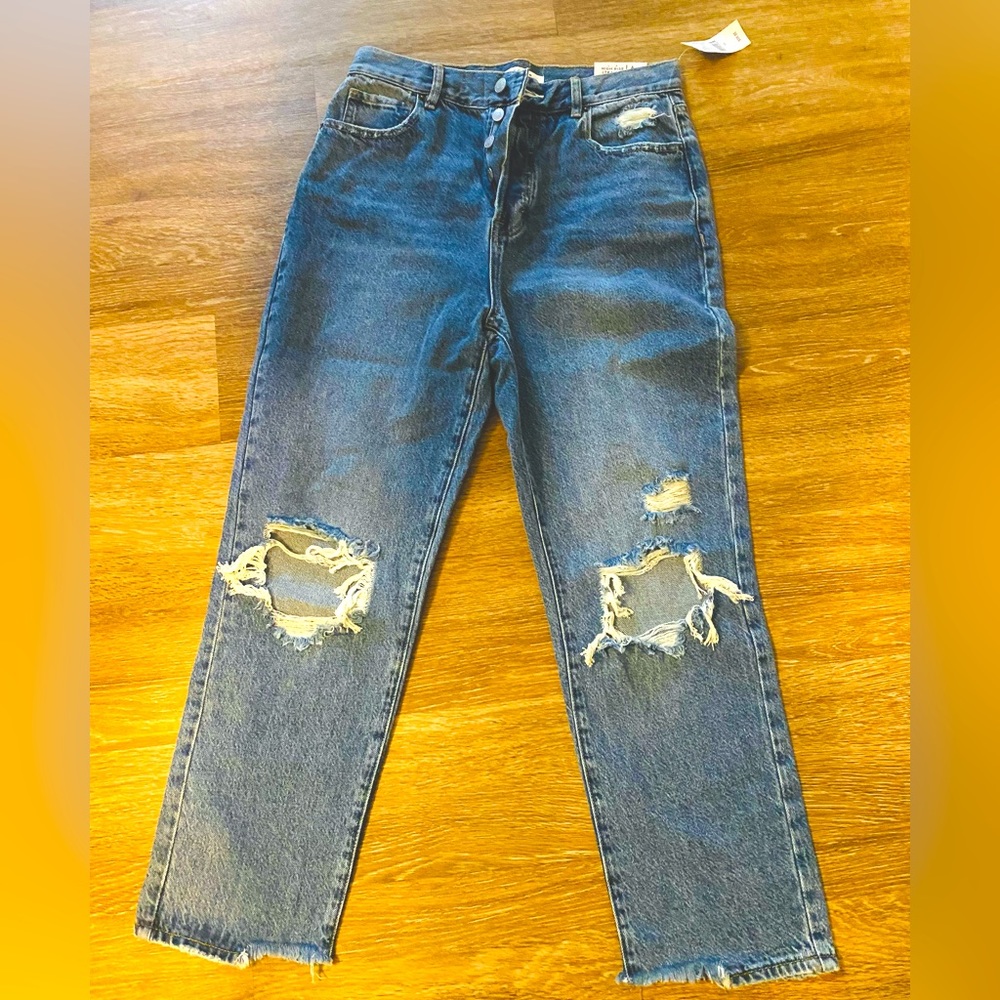 PacSun Eco Medium Blue Distressed High Waisted Straight Leg Jeans